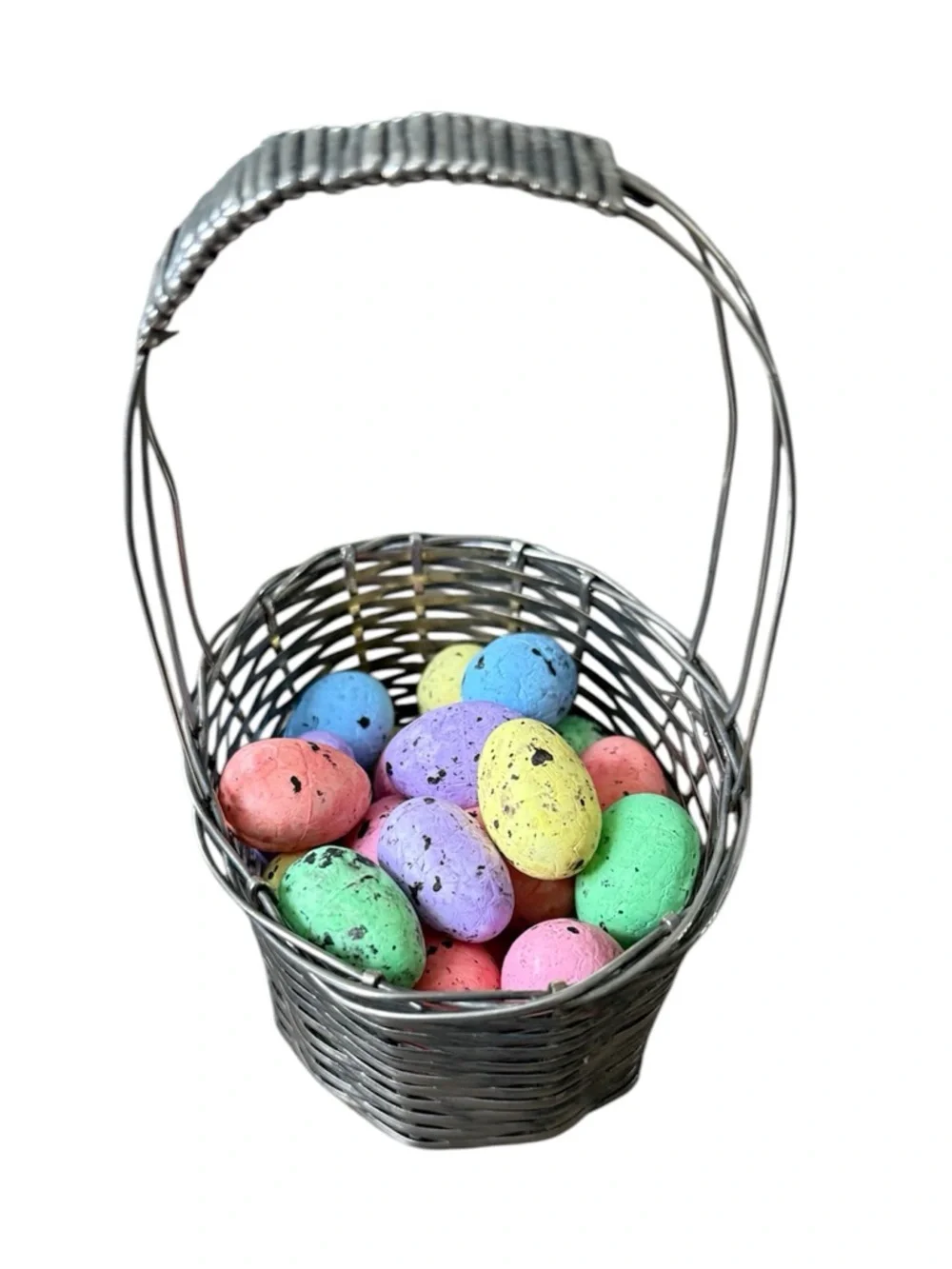 Mini Metal Easter Basket with Multicolor Eggs - Decorative Holiday Collectible